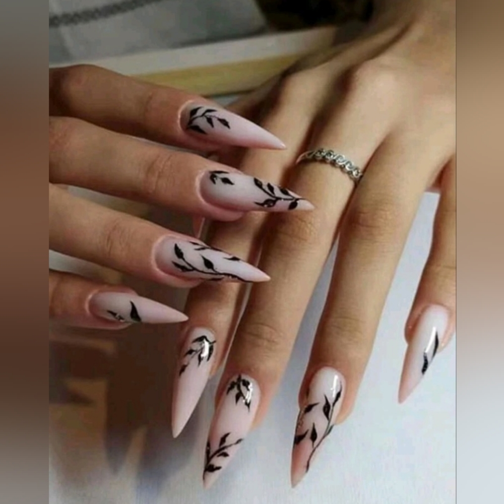 24pc long almond leaf design fake nail set